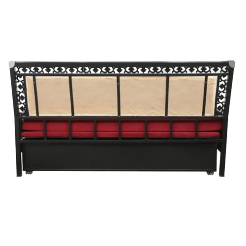 Image of Rexo Metal Sofa Cum Bed with Hydraulic Storage | 3 Seater Convertible Sofa Bed for Living Room | Heavy Duty Metal FrameMatte Black Finish with Maroon Cushion, Single