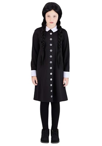 Disfraz Completo Niña Wednesday Addams Vestido Negro