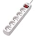 5-Outlet Power Strip - French Type E Outlets, 220-250V AC, 16A, 1.5 m Cord, Type E Plug, White