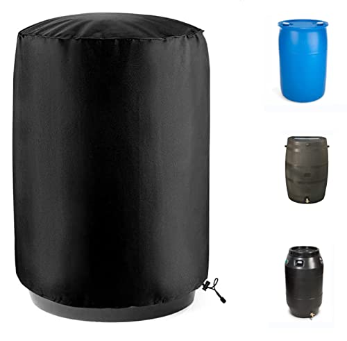 Water Storage Barrel Cover 55 Gallon Drum Cover UCARE Waterproof Outdoor 420D Oxford Cloth Universal Rain Snow Bucket Cover with Drawstring, All Weather Protection for Plastic Steel Water Barrel