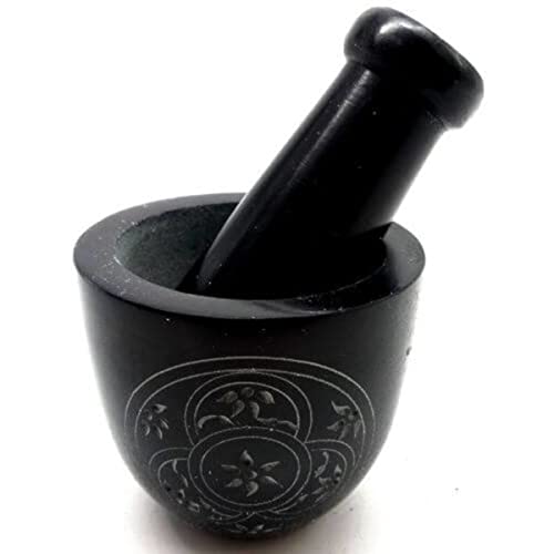 CRIGEMA - Set Mortaio e Pestello Sole in Pietra Ollare - 8x7cm - Mortaio per Erbe, Spezie e Incensi