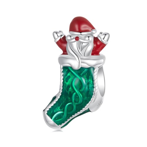 Abalorio de plata de ley 925 para pulseras y collares Pandora para mujeres, colgante de calcetín de Navidad, Esmalte, Esmaltado.