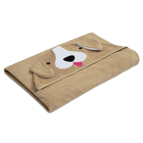 Image of Delta Children Personalized Kids Hooded Bath Towel with Pockets - Super Soft and Absorbent- Great Gift for Boys and Girls, Tan Dog
