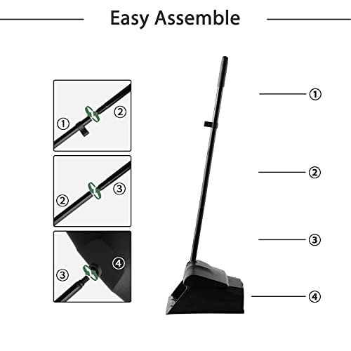Eyliden Commercial Angle Broom and Dustpan Combo, with Long Handle and Lid, Lobby Dust Pan Sweep Set for Outdoor Garages Courtyard Sidewalks Decks Indoor Home Kitchen Room Office (Black Broom+Dustpan) by Eyliden - Image 7