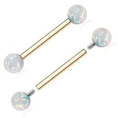1 Pair-Straight-Gold+White Opal
