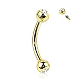 COCHARM 14K Yellow Gold Eyebrow Rings 16g Real Gold Eyebrow Piercing 8mm Solid Gold Eyebrow Barbell 16g Cute Yellow Gold Rook Earrings 14K Gold Rook Barbell