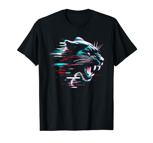 Black Panther Glitch, amante de las panteras vintage y los animales salvajes Camiseta