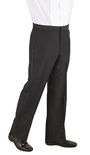 Men's Flat Front Comfort Waist Satin Stripe Tuxedo Pants, 40 Black2