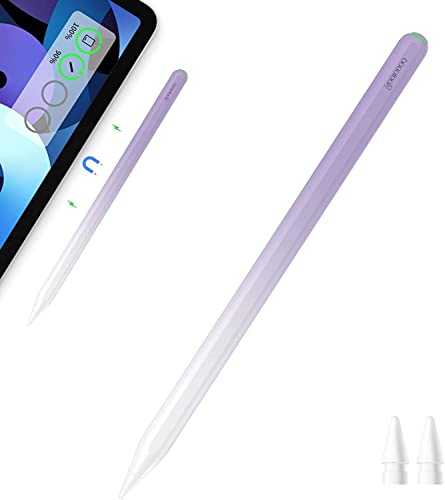 GOOJODOQ iPad Stylus Stift 2. Generation, Magnetischer Kabelloses Laden Palm Rejection Tilt Funktion Stylus Pen Kompatibel mit iPad Pro 12.9(3/4/5/6),iPad Pro 11(1/2/3/4),Air 5/4th,iPad Mini 6th, Lila Cover