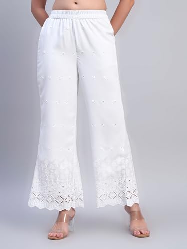 Image of SHOPPING QUEEN Women's Cotton Embroidered Chikankari Palazzo