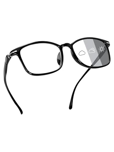 YuMiooAury Selbsttönend Distanz Brille Leichte Myopia Kurzsichtigkeit Photochromatische Fernsehbrille für Herren Damen Schwarz -2.0