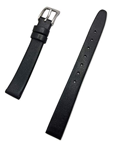 12mm Black Genuine Calfskin Leather Watch Band | Elegant, Flat Replacement Wrist Strap that brings New Life to Any Watch (Womens Standard Length)