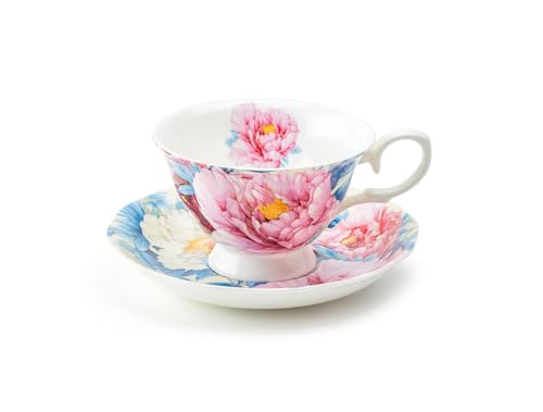Gracie China Shop Gracie Bone China Empire Peony Blue Fine Bone China Tea Cup And Saucer cover