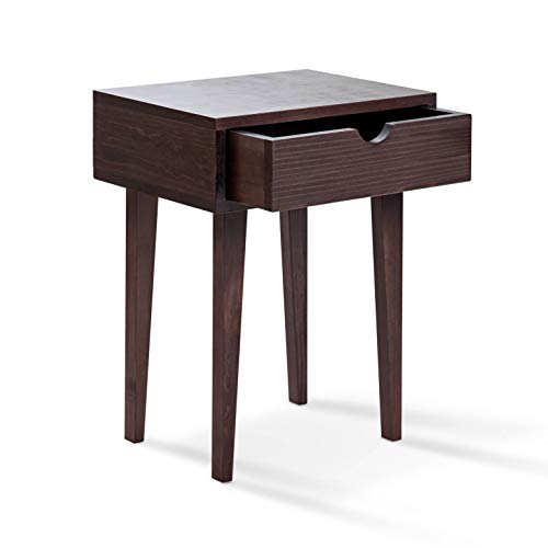 SUENOSZZZ-ESPECIALISTAS DEL DESCANSO Mesita de Noche nórdica de Madera de Pino con Acabado en Wengué Modelo Harald con cajón