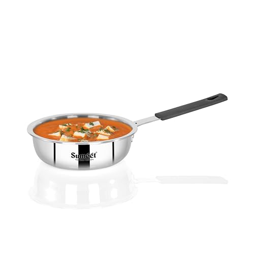 Image of Sumeet Cook Smart ISI Certified Tri-Ply (Steel - Aluminium - Steel) Mini FryingTadka Pan with Silicon Grip | Induction and Gas Friendly | 2.5mm Thick | 400ml -12Cm, Silver