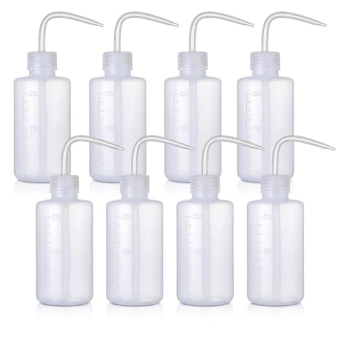 8Pack Squeeze Bottles for Liquids, Squirt Bottles for Liquids 80Z Plastic Wash Narrow Tip with Scale, Precision Watering for Indoor Plants Watering and Gardening, Lab Tattoo Cleaning
