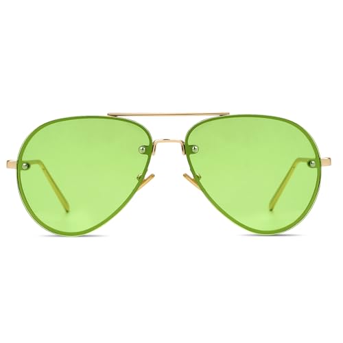 Image of Xpectrum Classic Double Bridge Metal Aviator Sunglasses for Women Men Trendy Retro UV400 Rimless Sun Glasses