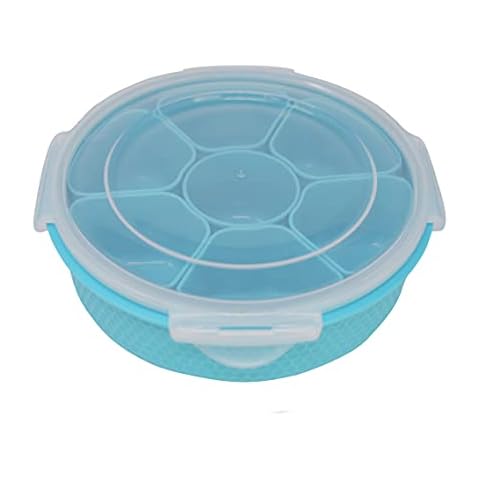 Indian Spice Box Masala Dabba With 7 Compartments & Airtight Transparent Lid Plastic Masala Box Authentic Curry Cooking Spice Tiffin Tin Kitchen Masala Container Storage Set (Blue) Cover