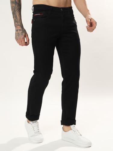 Image of Cotton Comfort Fit Jeans for Men | Full-Length Solid Denim Pants with Button Closure, Embroidered Design, Mid-Rise Casual Trousers for Daily | Classic Jeans for Office Bottoms (DI-249)