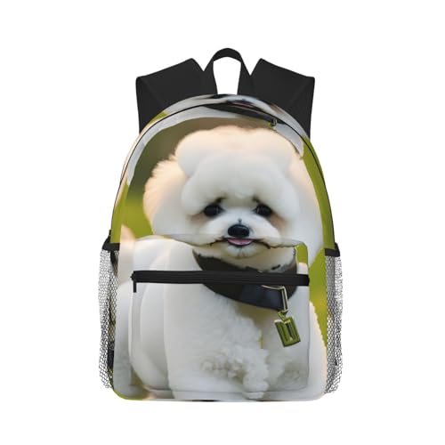 Mochila de Bichon Frise impermeable y ligera con correas cómodas