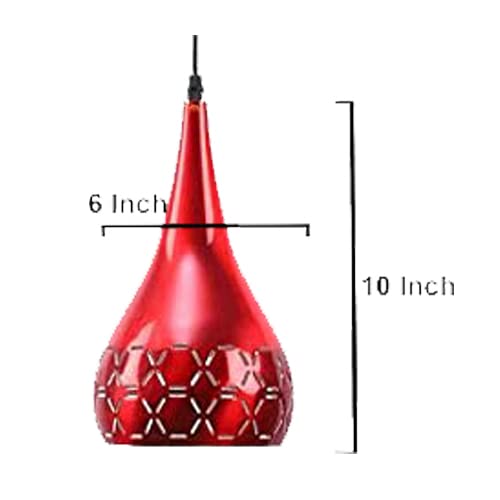 Image of GreyWings Metal Cut 3 Light Linear Hanging Light Ceiling Pendant Lamp, 6 inch Small, Red