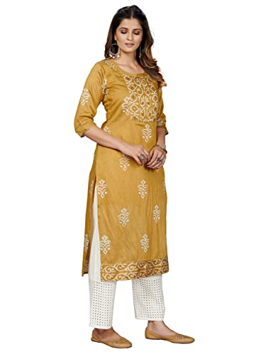 Image of Vbuyz Women's Printed & Embroidered Straight Cotton Stitched Kurta With Dupatta