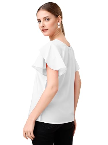 Image of Mehrang Women's Solid Ribbed Crop Tank Top Ribbed Tops for Women V-Neck 3 /4th Balloon Sleeves