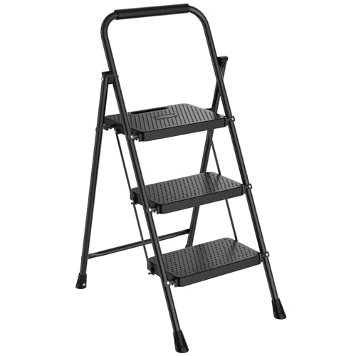 NEWBULIG 3 Step Ladder Foldable Step Stool with Safety Lock