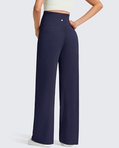 Image of G4Free BareFeel Maternity Pants Over the Belly Pregnancy Trousers for Work | High Waist Coverage,Two Side Pockets,Wide Leg Design,Soft Knit Fabric,for Dress Casual Yoga