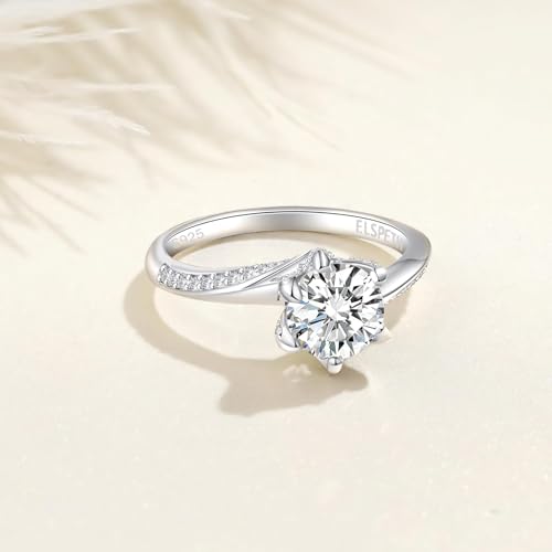 Elspeth 925 Sterling Silver Promise Ring Engagement Rings, Round Cut Simulated 1.2 CT Diamond Bridal Wedding Ring, Gift for Women/Mom/Wife/Girlfriend 8 Size2