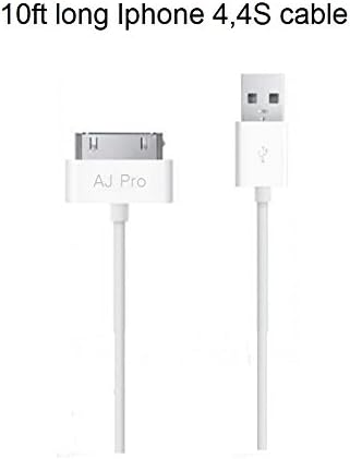 Extra Long (10ft) Heavy Duty White 30 pin USB Power Cord and Charge & Sync Cable for Apple iPhone 4, 4S, 3S and iPad 1,2,3 -AJ Pro(TM)