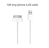 Extra Long (10ft) Heavy Duty White 30 pin USB Power Cord and Charge & Sync Cable for Apple iPhone 4, 4S, 3S and iPad 1,2,3 -AJ Pro(TM)