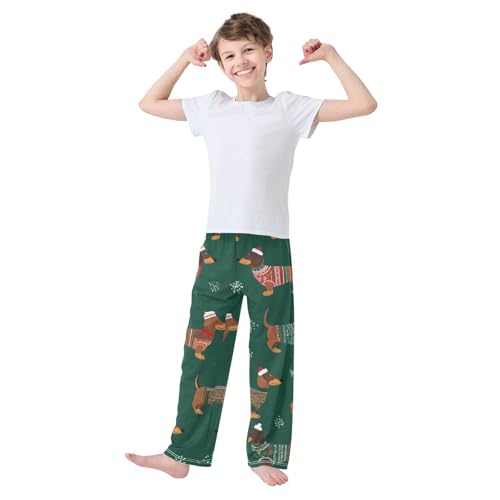 Christmas Dachshund Snowflakes Boys Long Pants Soft Trousers Elastic Waist Kids Lounge Bottoms with Pockets S-XL3