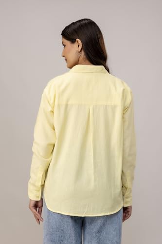 Image of Women's Linen Blend Shirt | Casual Collared Button Down Shirt for Women | Solid Color Full Sleeve Oversized Fit | Summer Casual & Office Wear Top
