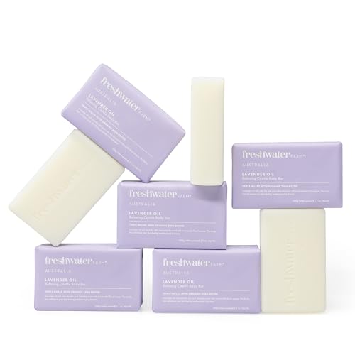 Freshwater Farm Australia Relaxing Castile Natural Bar Soap for Women Men -Relaxing Lavender Oil - Nourishing Essential Oils For Dry, Sensitive Skin - Natural Bar Soap, Body Soap - 200g x 8PK