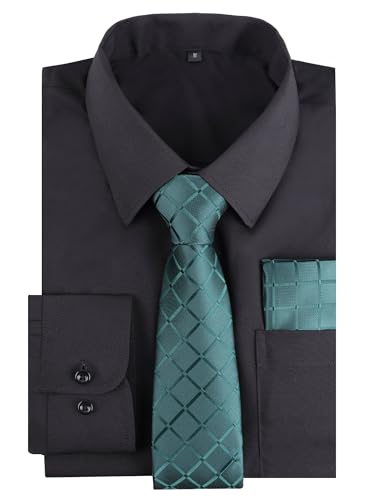 Image of Alizeal Mens 3 Pcs Long Sleeve Shirts Set | Pocket Square Necktie Perfect for Weddings Business Daily Wear