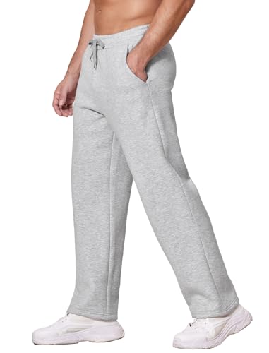 Deyeek Men's Fleece Lined Sweatpants Open Bottom Straight Leg Sweat Pants for Mens Loose Fit Joggers Sweatpants with Pockets