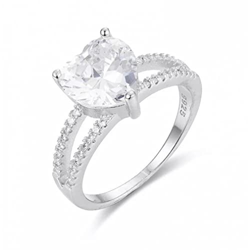 Bague fiançailles diamant cœur 4 carats argent 925 pour femme