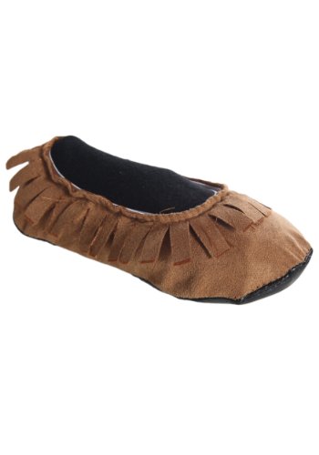 Fortune Teller Adult Brown Indian Moccasins - Faux Suede Shoes with Elastic Band, Anti-Slip Sole, Fringe