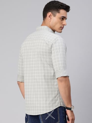 Image of Majestic Man Comfort Slim Fit Spread Collar Small Checked Cotton Casual Shirt