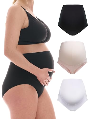 Herzmutter Bragas Premama - Algodón - Braguitas Embarazada - Bragas de Maternidad - Ropa Interior para Futura Mamá - Set de 1 y 3-5130 (L, Negro/Blanco/Rosa)