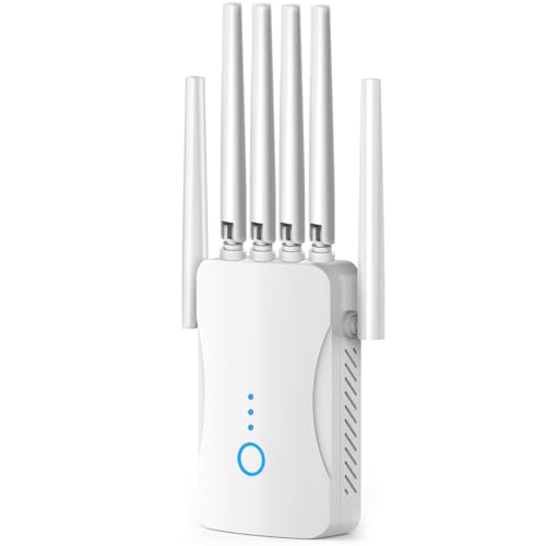 Repetidor WiFi Potente Amplificador señal WiFi, WiFi Extender Largo Alcance 6 Antenas, 1 Puertos LAN, Modos (Repetidor, Ap) Cobertura hasta 3000 pies².para Oficinas Y hogares,Fácil Instalación