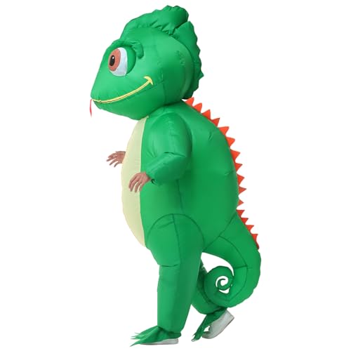 Poptrend Costume de lézard gonflable pour adultes, caméléon, Halloween, fête amusante, cosplay, costume complet
