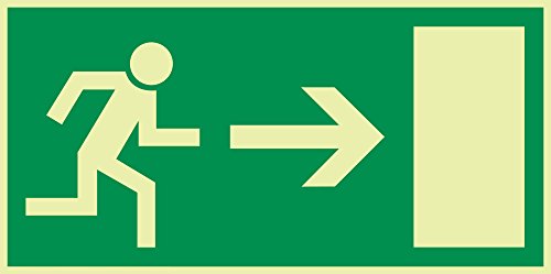 Schild Notausgang Pfeil rechts langnachleuchtend 297x148mm PVC selbstklebend gemäß BGV 8A (Fluchtwegschild Notausgang Rettungszeichen Rettungsweg Rettungsschild)