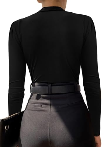 LYANER Women's Wraped V Neck Ruched Long Sleeve Leotard Bodysuit Top2