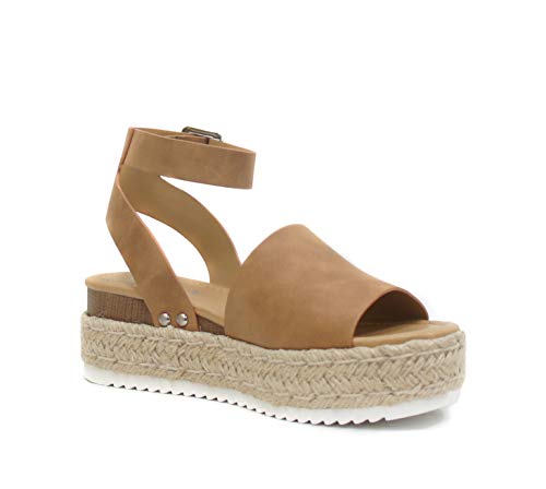 Image of Soda Topic Open Toe Buckle Ankle Strap Espadrilles Flatform Wedge Casual Sandal