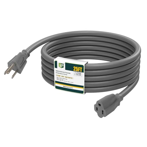 EP 25FT Outdoor Extension Cord 16/3 SJTW Heavy Duty Grey ETL Listed