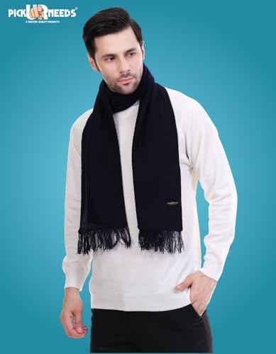 Image of Pick Ur Needs Premium Men's Warm And Stylish Woolen Muffler With Solid Color Plain Design And Stylish Tussles Ends Muffler For Men