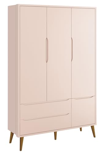 Jogo de Quarto para Bebê Completo 3 Portas Théo New Rosa Fosco com Madeira - MoveisAqui