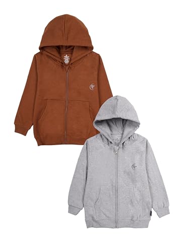 Image of KiddoPanti Boys Solid Cotton Full Sleeve Zip-Up Front Open Hooded Sweatshirt